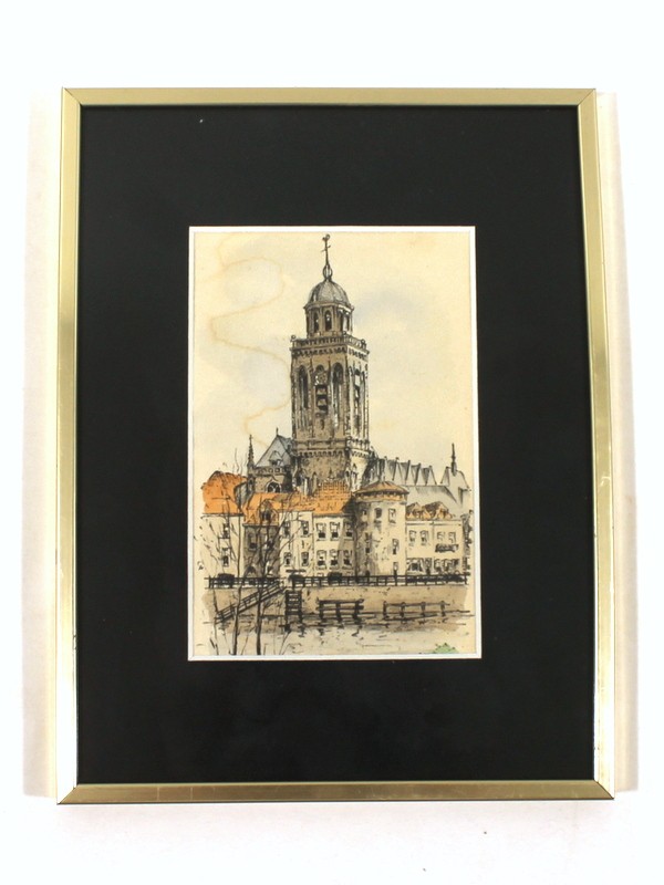 Aquarel Grote Kerk, Deventer - Bob Brobbel