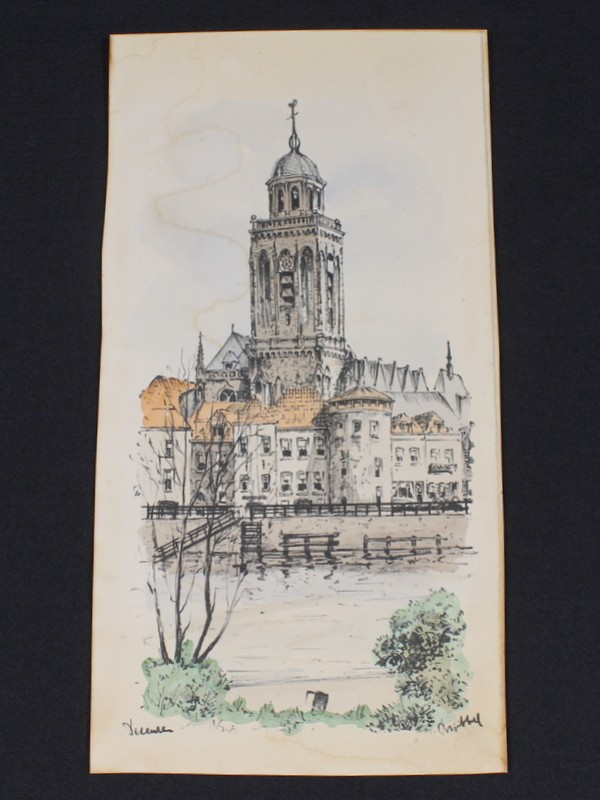 Aquarel Grote Kerk, Deventer - Bob Brobbel