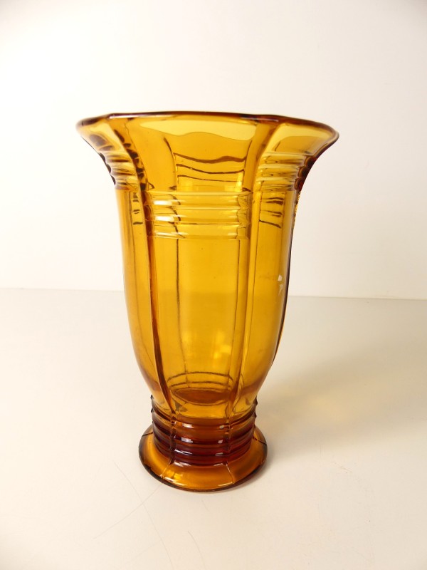 Antieke/vintage amberkleurig vaas en schaal - Art Deco