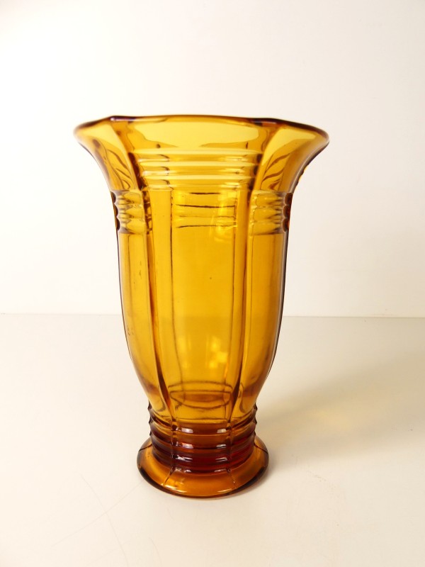 Antieke/vintage amberkleurig vaas en schaal - Art Deco