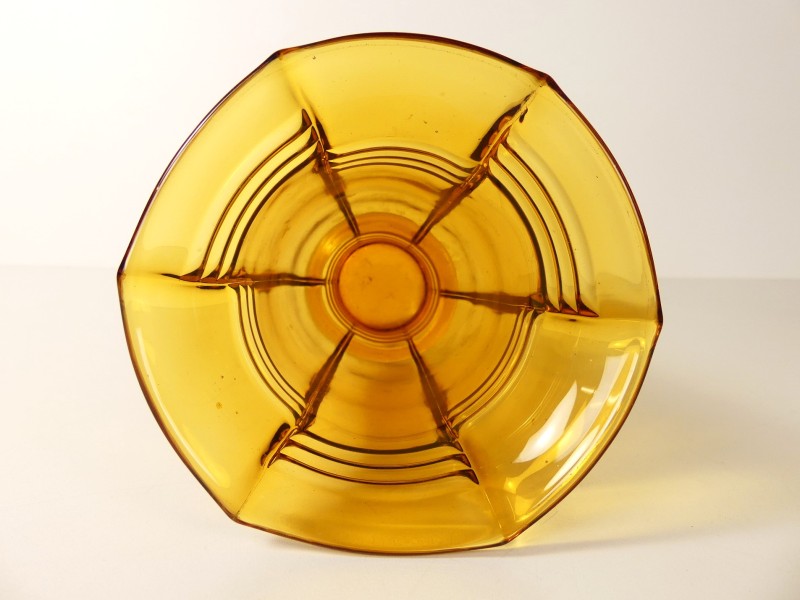 Antieke/vintage amberkleurig vaas en schaal - Art Deco