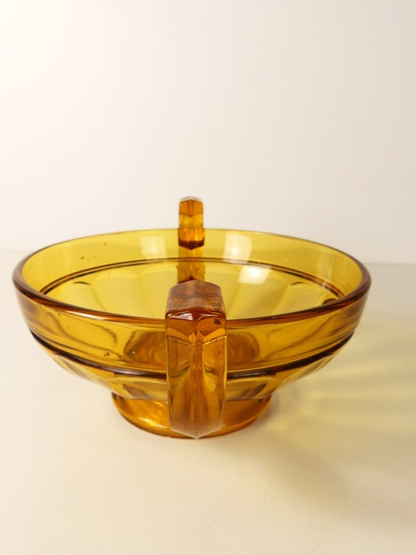 Antieke/vintage amberkleurig vaas en schaal - Art Deco