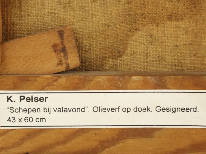 Olieverfschilderij ‘Schepen bij valavond’ – Kurt Peiser (1887-1962)