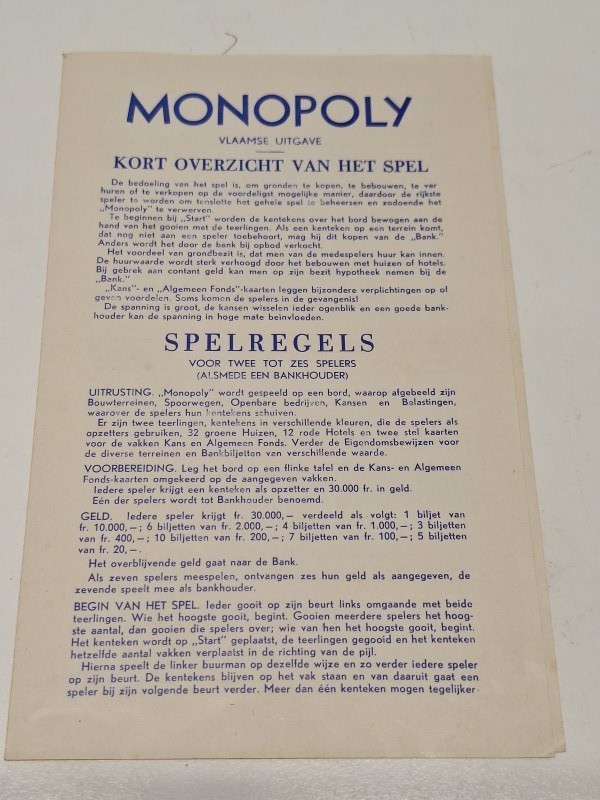 Vintage monopoly spel Brussel, Vlaamse uitgave