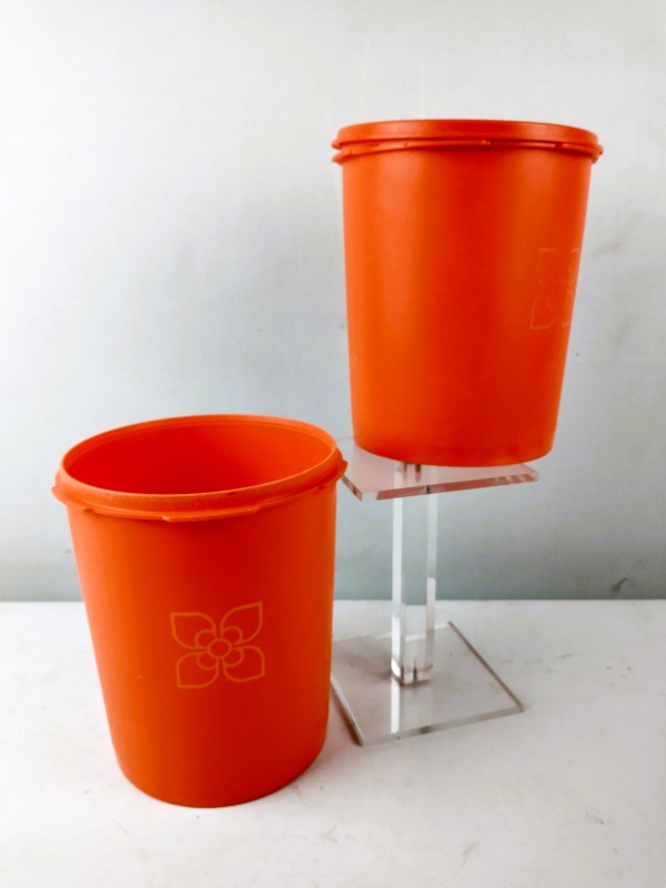 Grote set ronde oranje Tupperware potjes