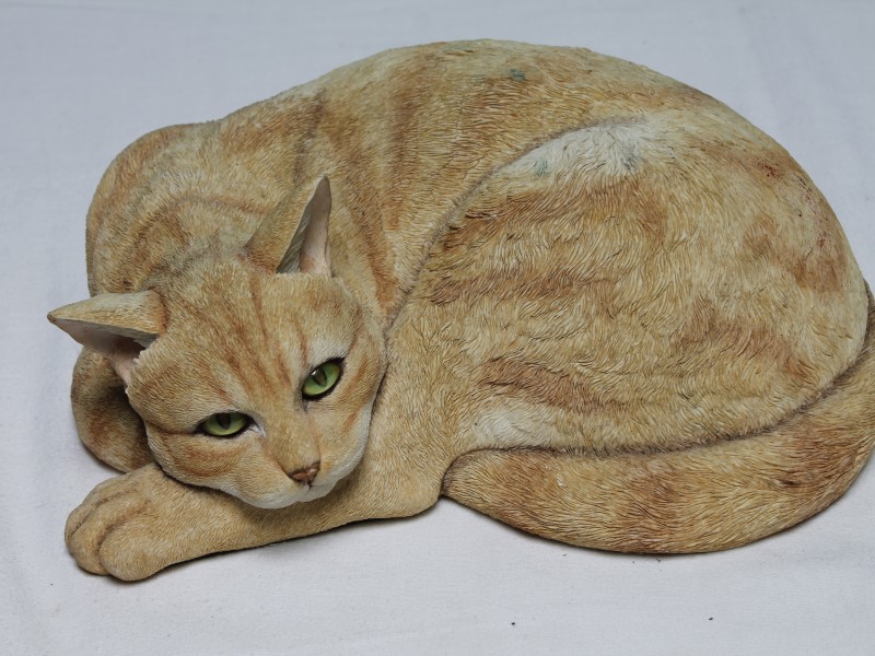 Ginger Tabby curled cat beeld (Art. 1085)