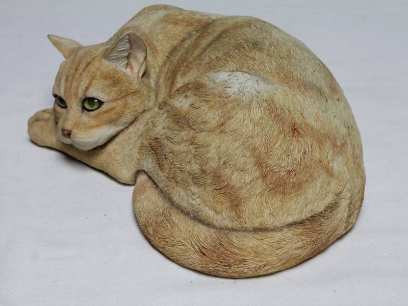 Ginger Tabby curled cat beeld (Art. 1085)