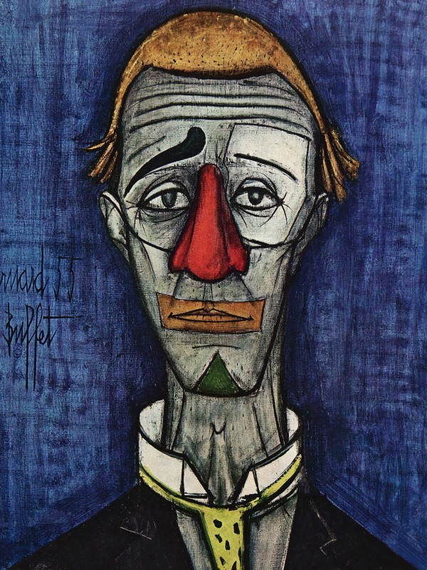 Lithografie schilderij "Clown Head" van Bernard Buffet - 1955