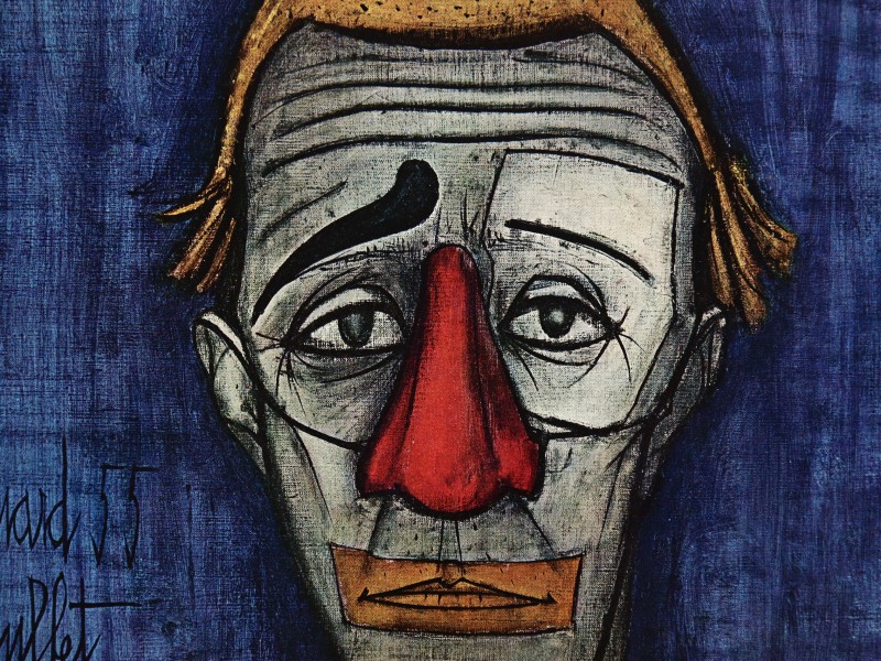 Lithografie schilderij "Clown Head" van Bernard Buffet - 1955