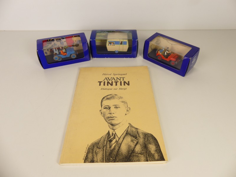 Boek ''Avant TinTin'' + 3 schaalmodel auto's uit Kuifje