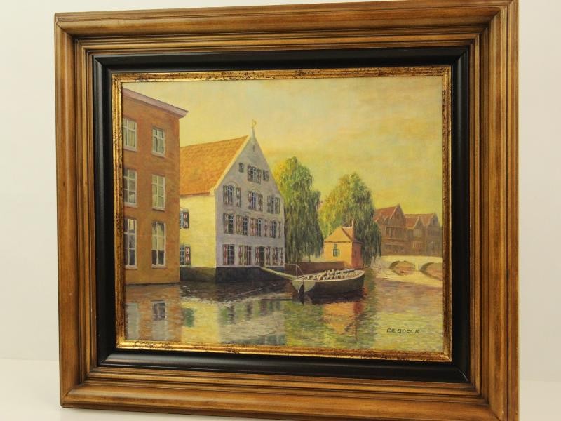 Mooi werk van De Boeck - acryl op paneel - Rustige waterweg - 1999