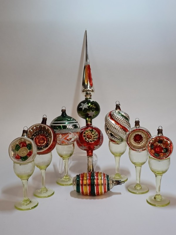 Lot vintage kerstballen en piek