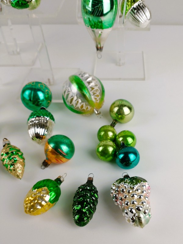 Vintage groen-zilver gekleurd kerstballen assortiment