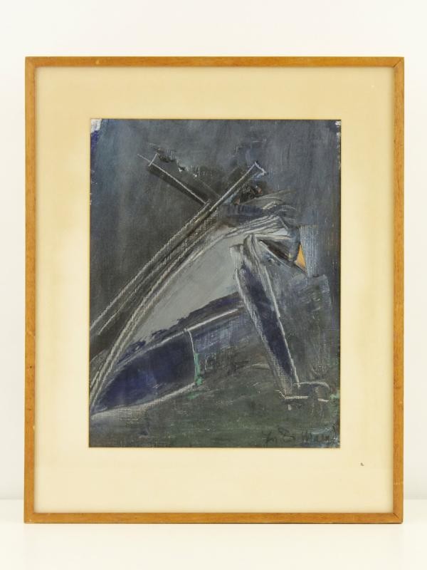 Donkerblauw schilderij 'Jezus met kruis' - Jos De Maegd (1917-1992)