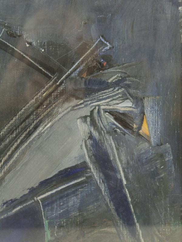 Donkerblauw schilderij 'Jezus met kruis' - Jos De Maegd (1917-1992)