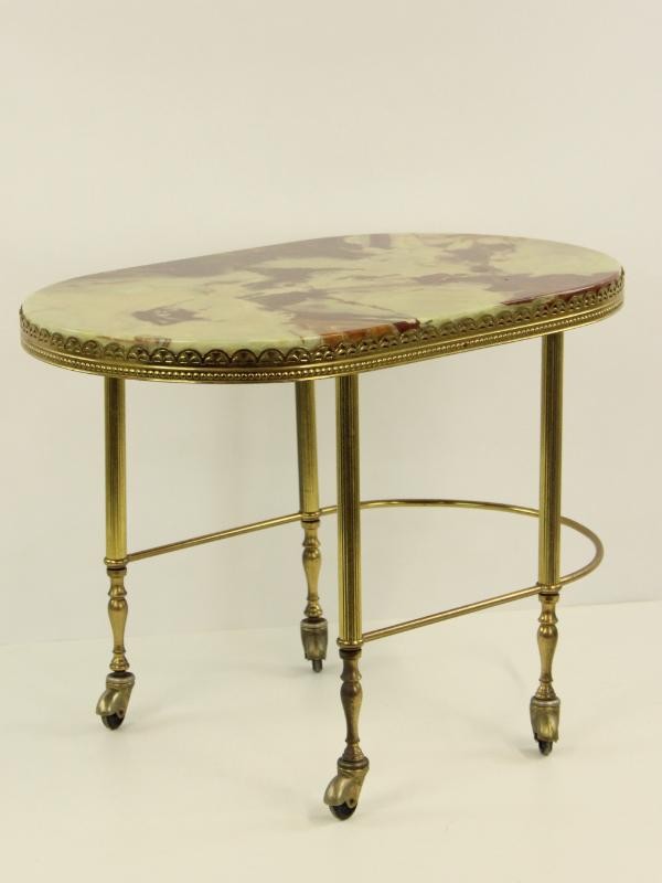 Vintage onyx tafeltje op wielen