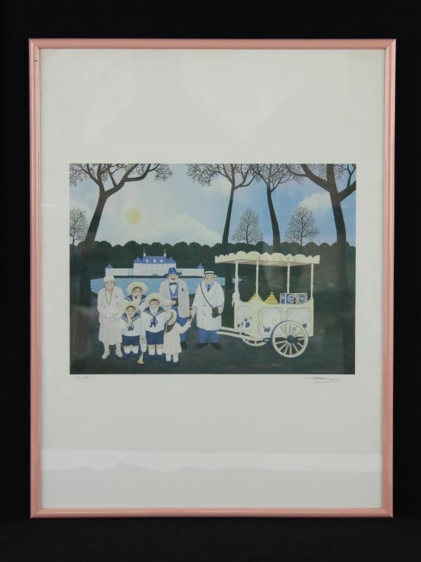 Offset Lithografie zomers tafereel van gezin bij een roomijswagen -23/30 Wim Van Rompuy