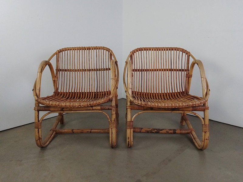 Set van twee vintage rotan stoelen