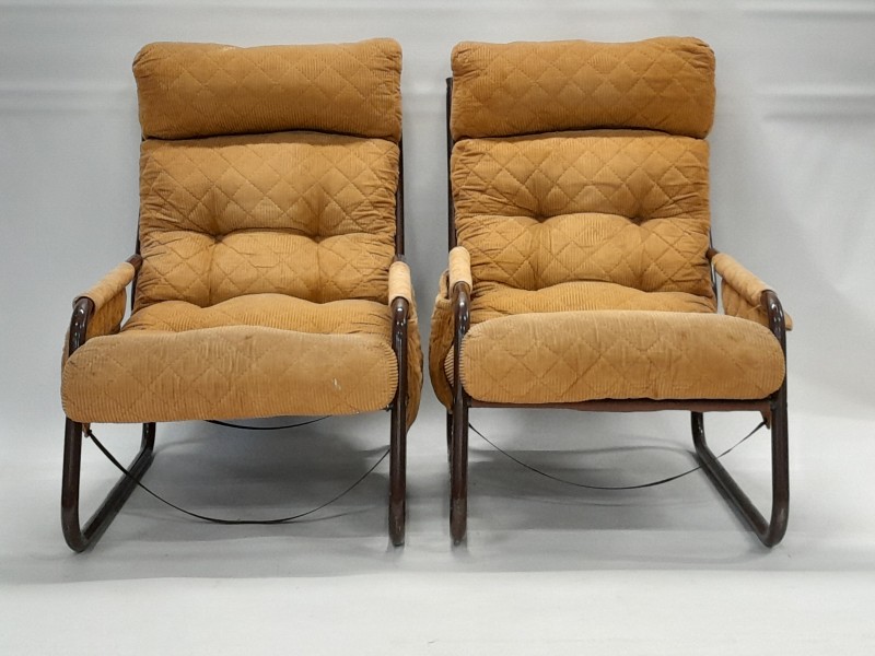 2 Retro Loungefauteuils met Ribfluwelen Bekleding - Gillis Lundgren voor IKEA
