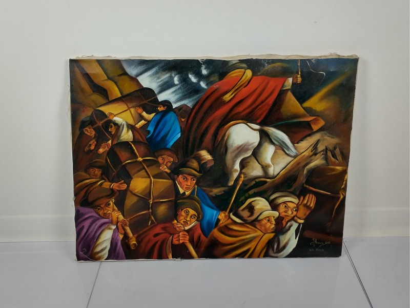 Schilderij met Andes-karavaan – J. Herrera, Quito (Ecuador), 2005.