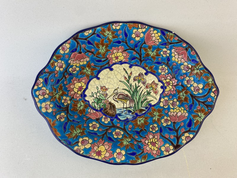 Emaux de Longwy – Art Deco sierschaal met floraal decor