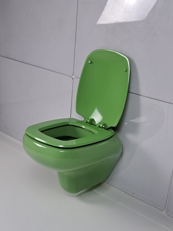 Retro wandtoilet in felgroen – jaren 70 design.