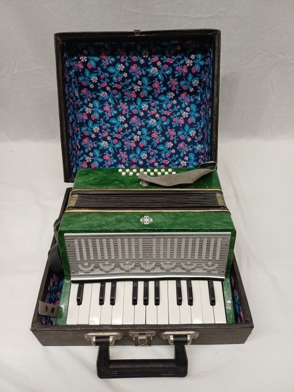 Groene accordeon met koffer