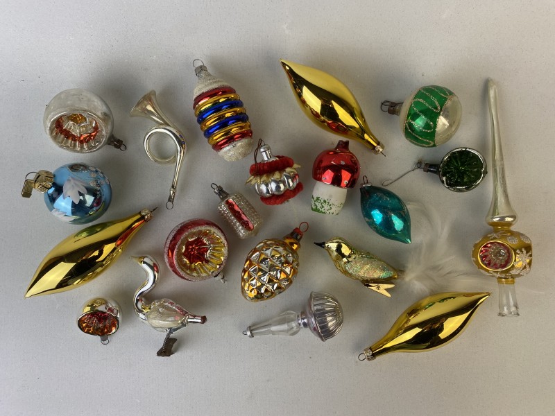 Set vintage glazen kerstornamenten