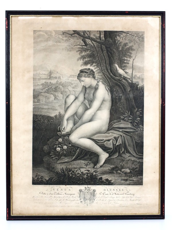 Oude Gravure door Pierre Audouin - 'Venus Blessée'