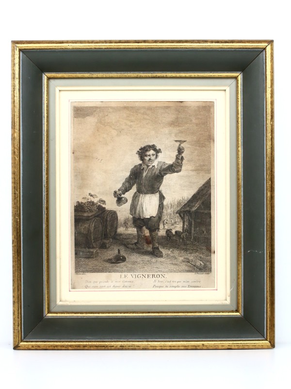 Antieke burijngravure “Le Vigneron” - 18e eeuw