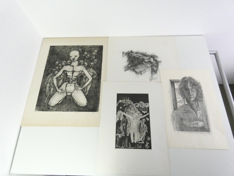 Set van 4 grafische werken op papier