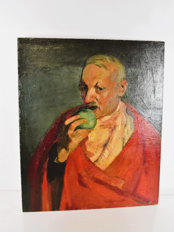 Olieverfschilderij “Man met appel” – Herman Diels (1903–1986).