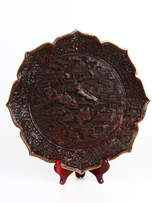 Antiek Chinees handgesneden houten wandbord