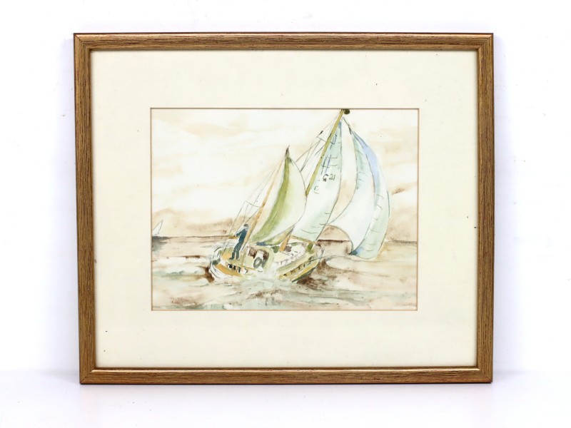 Sfeervolle aquarel van zeilboot