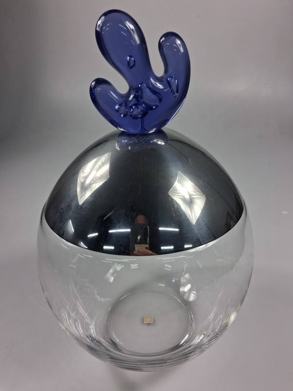 Alessi Design bewaarpot – Glas & RVS met Blauw Accent