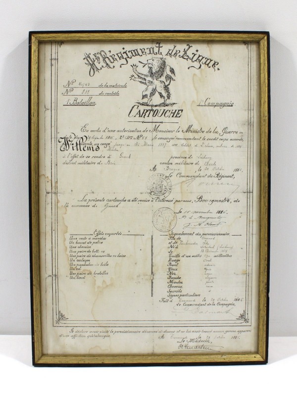Antiek Belgisch Militair Verlofdocument (1886)