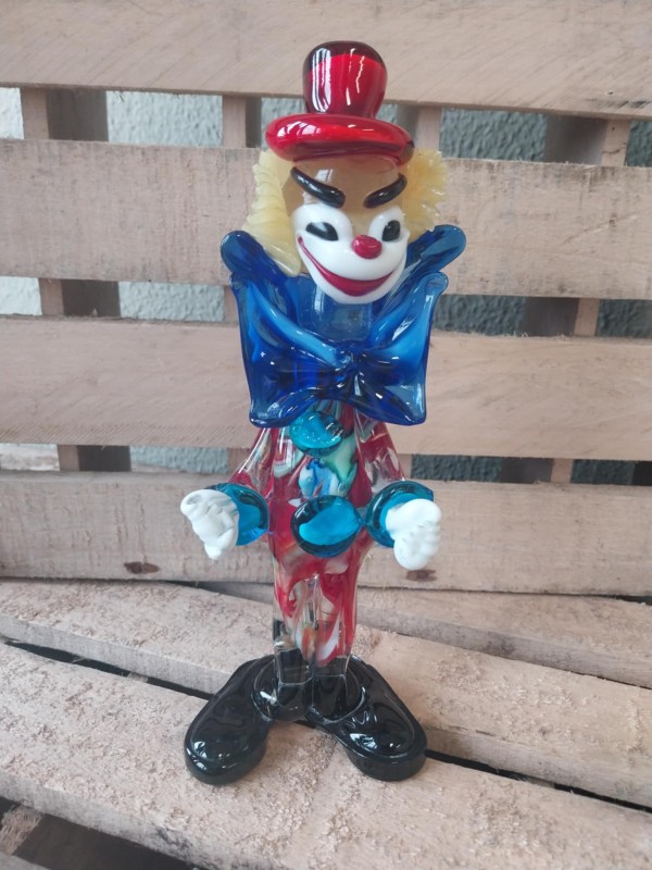 Kleurrijk handgemaakt clown beeldje in Murano stijl