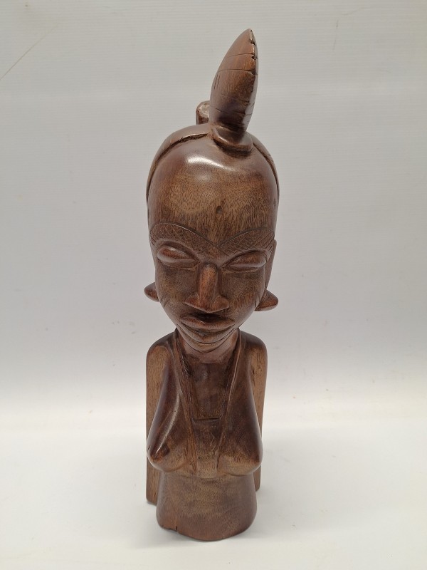Vintage Afrikaanse houten buste - Fulani vrouw - handgesneden sculptuur (Guinee/Mali)