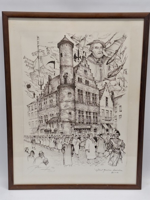 “De Stroppendragers” - Gentse historische litho door Oscar Bonnevalle (genummerd 261/300)