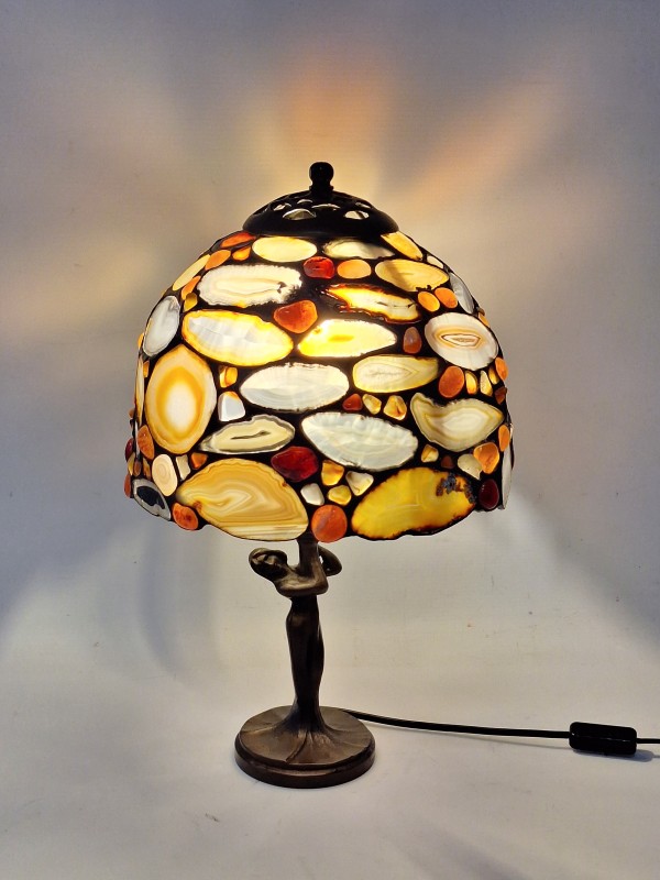 Tiffany-stijl tafellamp met Agaat - Uniek Handgemaakt Kunstobject