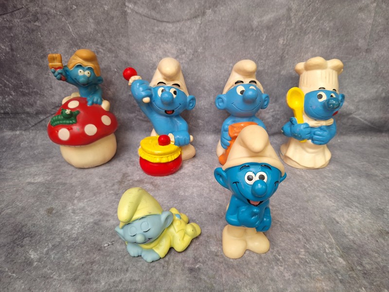 Set van 6 vintage Smurfenfiguren