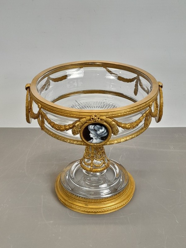 Prachtige Antieke Franse Napoléon III Coupe | Verguld Brons (Ormolu) & Geslepen Kristal