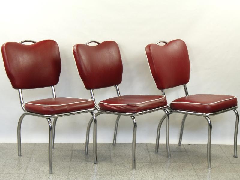 Set van 3 Bel Air dinerstoelen – retro American Diner stijl – bordeaux met chroom