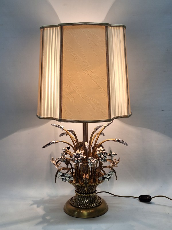 Exclusieve Franse Hollywood Regency tafellamp met Bloemen & Vergulde Korenaren - ca. 1960