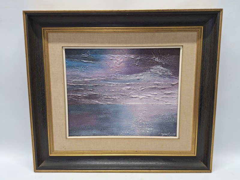 Olieverfschilderij van een Semi-abstract zeegezicht in avondlicht (1975) - Fons Macharis