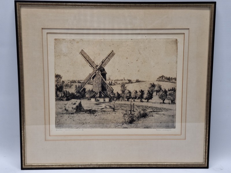 Originele ets “Woluwemolen” - Gesigneerde Belgische grafiek (33/100) - Romain Malfliet