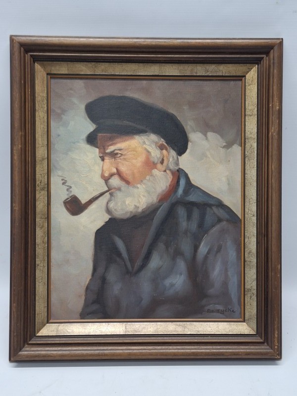 Klassiek Olieverfschilderij “Pijprokende Zeeman” - De Rycke