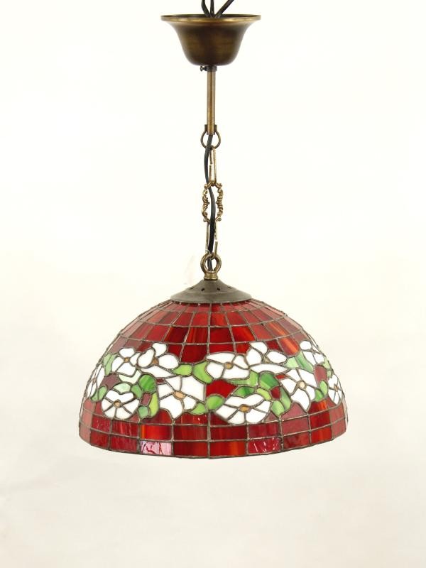 Rode florale hanglamp in Tiffanystijl
